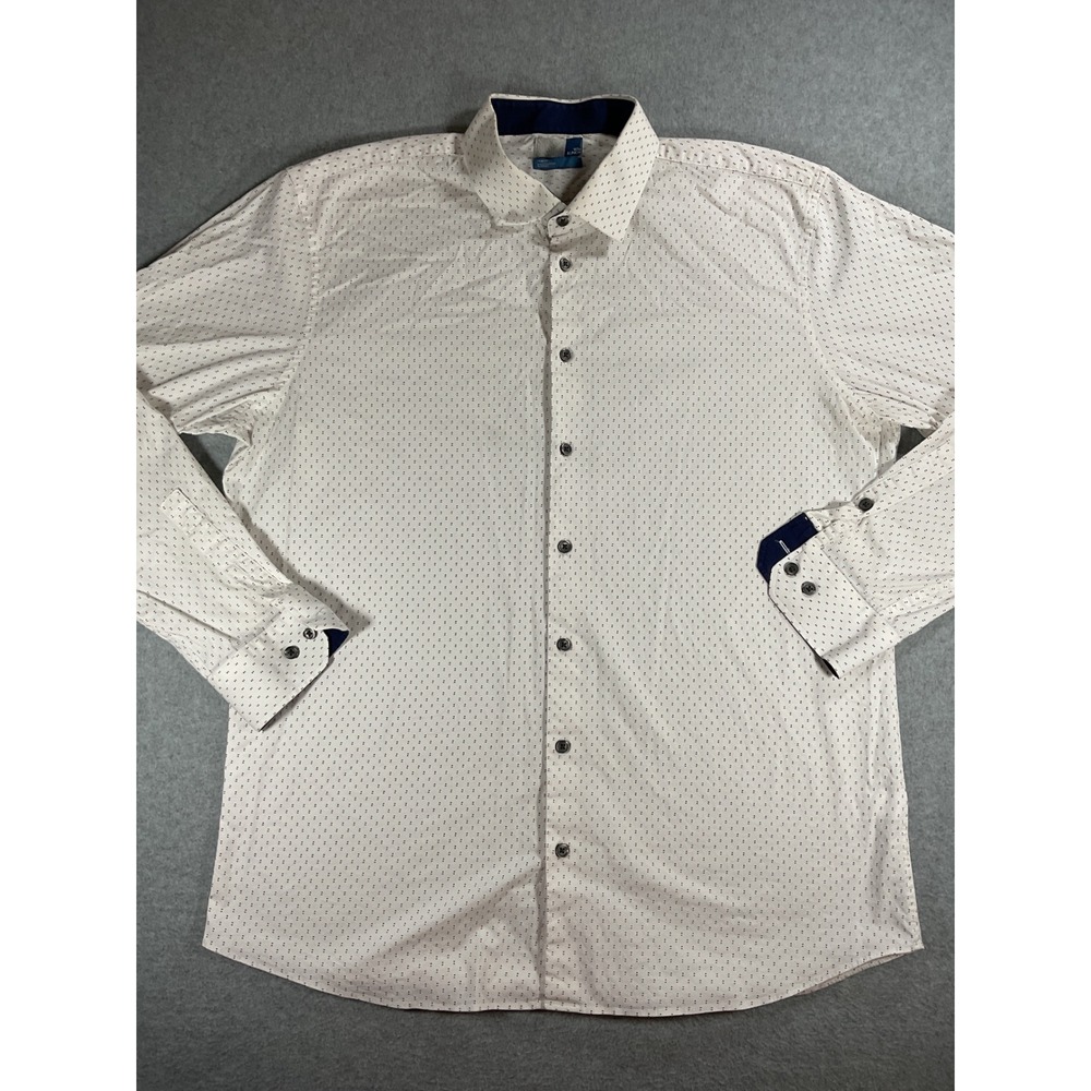 14th & Union Mens Trim Fit Button Down Shirt White Micro Dash Print XL 1492